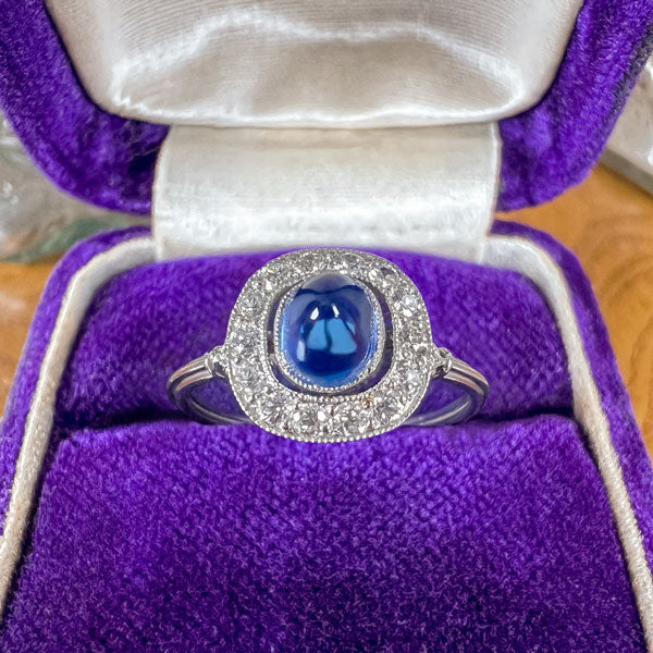 Estate Sugarloaf Sapphire 1.49ct & Diamond Ring sold by Doyle and Doyle an antique and vintage jewelry boutique