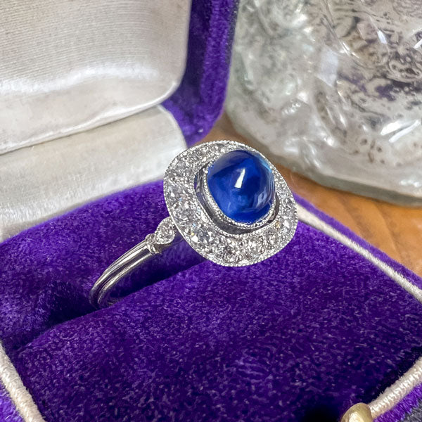 Estate Sugarloaf Sapphire 1.49ct & Diamond Ring sold by Doyle and Doyle an antique and vintage jewelry boutique