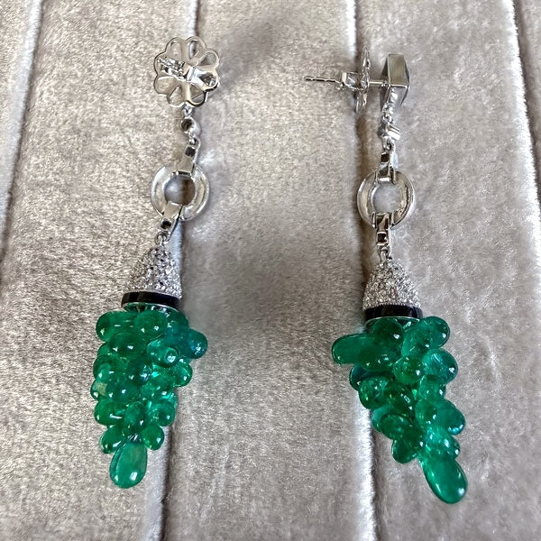 Vintage Emerald Bead, Diamond, and Black Enamel Bead Earrings, sold by Doyle and Doyle an antique and vintage jewelry boutique