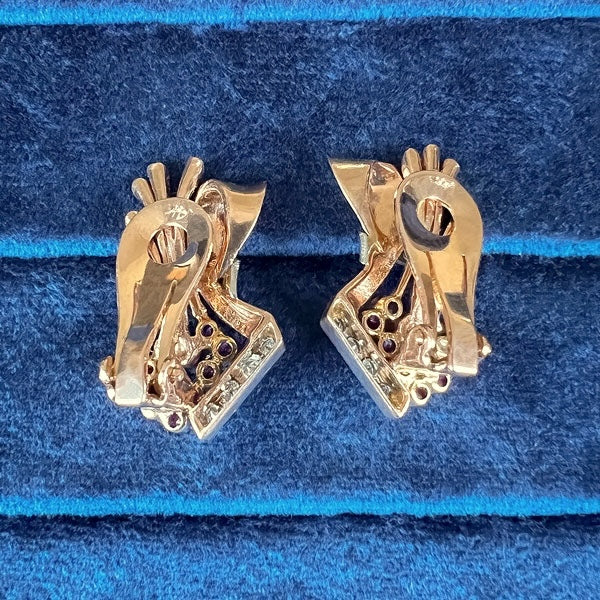 Retro 1940s Ruby & Diamond Earrings, sold by Doyle and Doyle an antique and vintage jewelry boutique