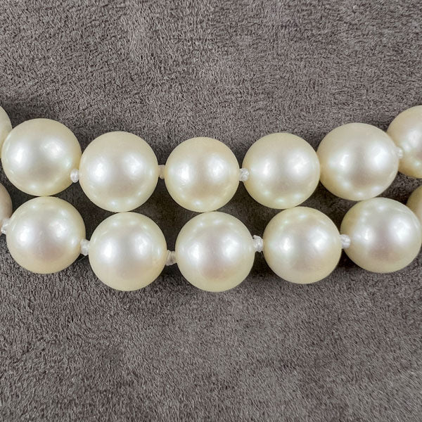 Vintage Double Strand Pearl Necklace with Diamond Clasp sold by Doyle and Doyle an antique and vintage jewelry boutique