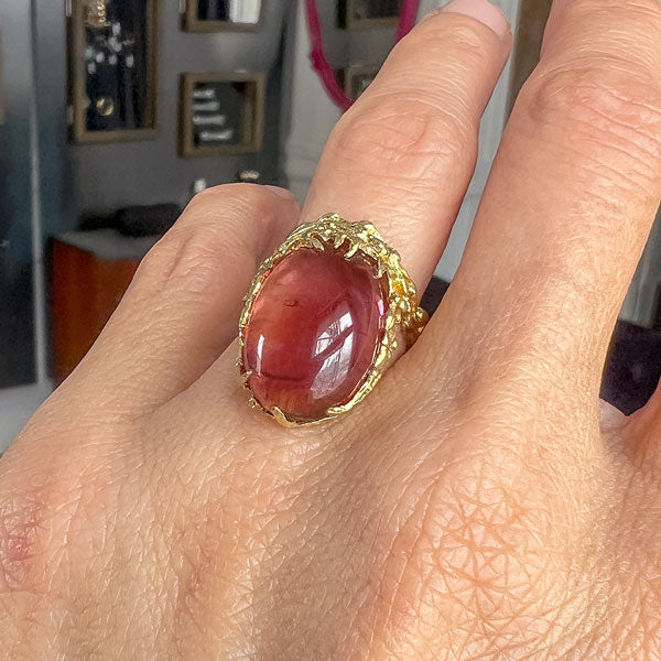 Vintage Organic Cabochon Pink Tourmaline Ring, from Doyle & Doyle antique and vintage jewelry boutique