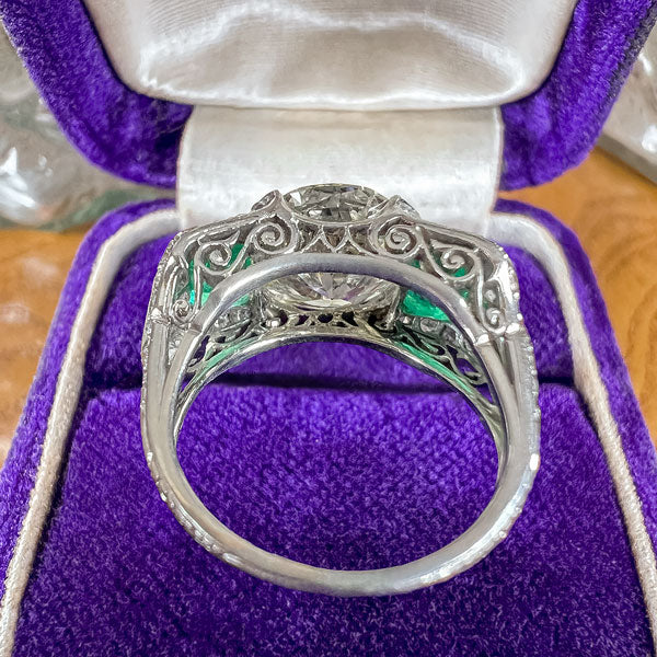 Art Deco Diamond & Emerald Engagement Ring, Old Euro 4.06ct. sold by Doyle and Doyle an antique and vintage jewelry boutique