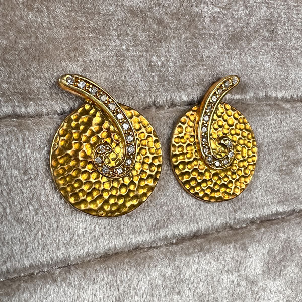 Estate Hammered Gold and Diamond Earrings, from Doyle & Doyle antique and vintage jewelry boutique