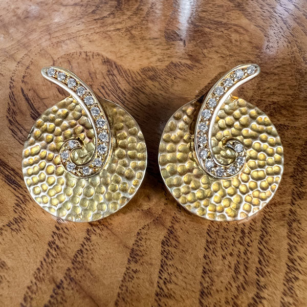 Estate Hammered Gold and Diamond Earrings, from Doyle & Doyle antique and vintage jewelry boutique