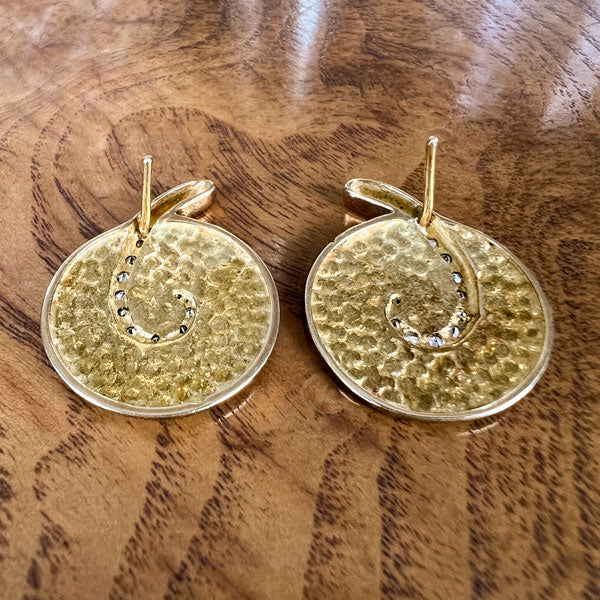 Estate Hammered Gold and Diamond Earrings, from Doyle & Doyle antique and vintage jewelry boutique