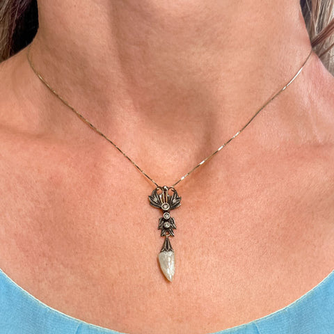 Estate Diamond & Pearl Drop Pendant sold by Doyle and Doyle an antique and vintage jewelry boutique