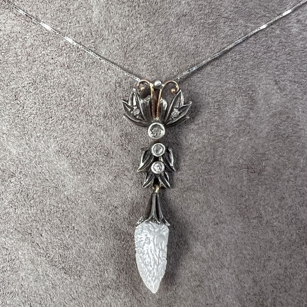 Estate Diamond & Pearl Drop Pendant sold by Doyle and Doyle an antique and vintage jewelry boutique