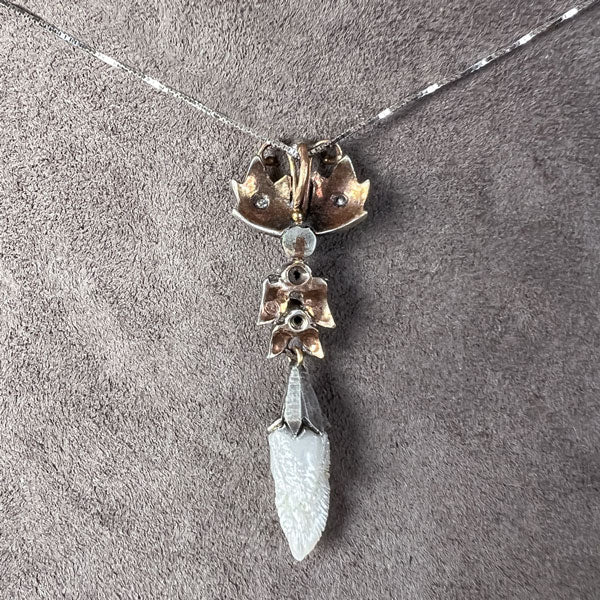 Estate Diamond & Pearl Drop Pendant sold by Doyle and Doyle an antique and vintage jewelry boutique
