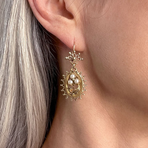 Vintage Pearl Drop Earrings sold by Doyle and Doyle an antique and vintage jewelry boutique