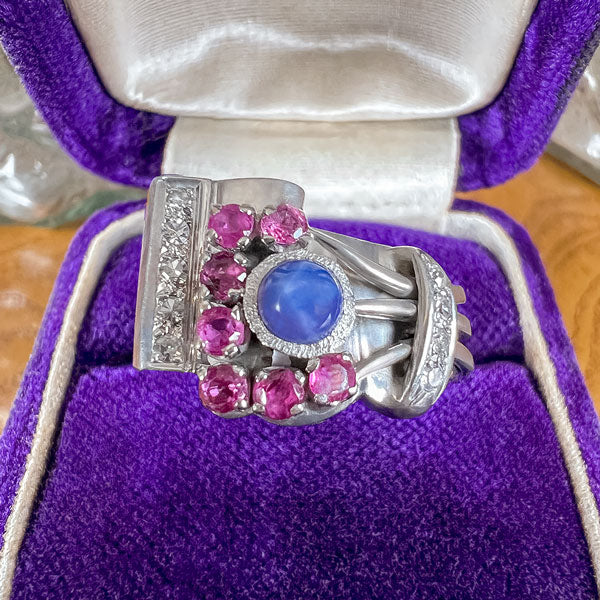 Retro Linde Star Sapphire, Ruby & Diamond Ring, from & Doyle antique and vintage jewelry boutique