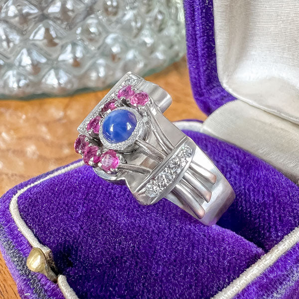 Retro Linde Star Sapphire, Ruby & Diamond Ring, from & Doyle antique and vintage jewelry boutique