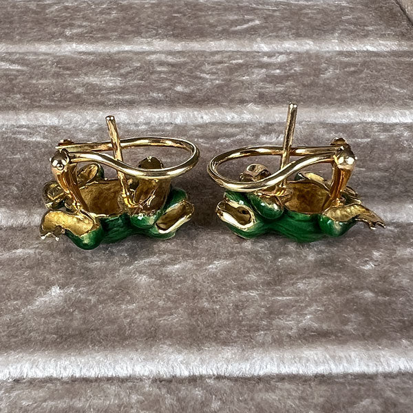 Vintage Green Enamel and Ruby Frog Earrings, from Doyle & Doyle antique and vintage jewelry boutique
