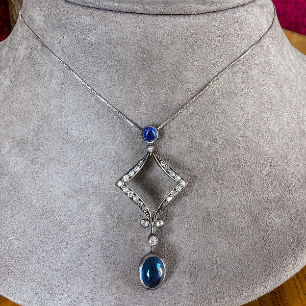 Antique Sapphire & Diamond Pendant, sold by Doyle & Doyle an antique and vintage jewelry boutique