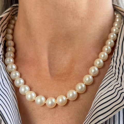Vintage Cultured Pearl Necklace, Sapphire & Diamond Clasp