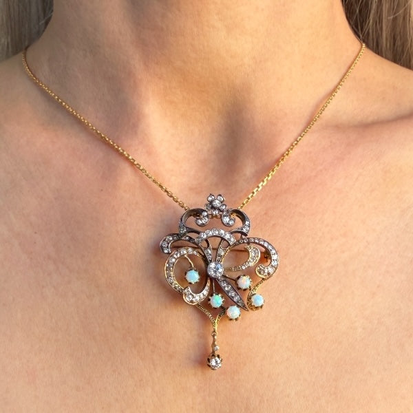 Vintage Opal & Diamond Brooch/ Pendant, sold by Doyle & Doyle an antique and vintage jewelry boutique