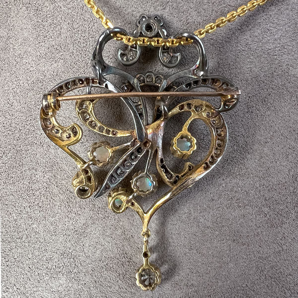 Vintage Opal & Diamond Brooch/ Pendant, sold by Doyle & Doyle an antique and vintage jewelry boutique