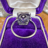 Art Deco Diamond & Sapphire Filigree Ring, 0.15ct. sold by Doyle and Doyle an antique and vintage jewelry boutique