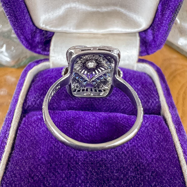 Art Deco Diamond & Sapphire Filigree Ring, 0.15ct. sold by Doyle and Doyle an antique and vintage jewelry boutique