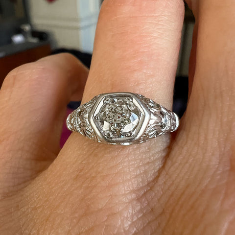 Art Deco Diamond Filigree Engagement Ring, TRB 0.50ct. sold by Doyle and Doyle an antique and vintage jewelry boutique