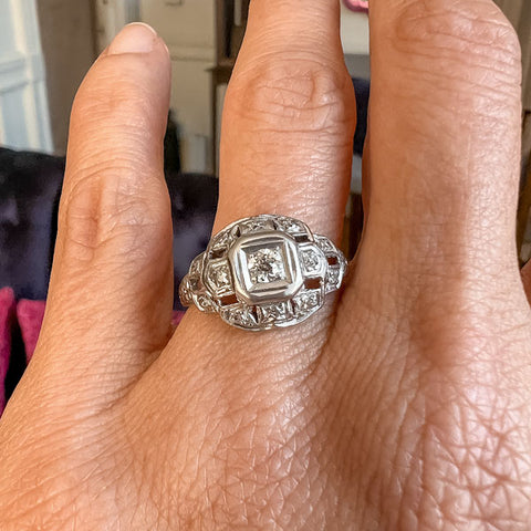 Art Deco Diamond Filigree Engagement Ring sold by Doyle and Doyle an antique and vintage jewelry boutique