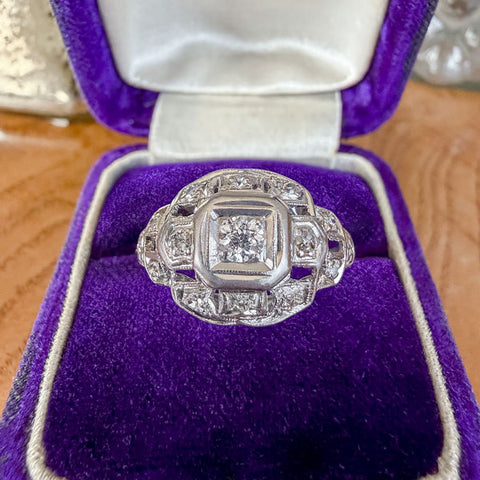 Art Deco Diamond Filigree Engagement Ring sold by Doyle and Doyle an antique and vintage jewelry boutique