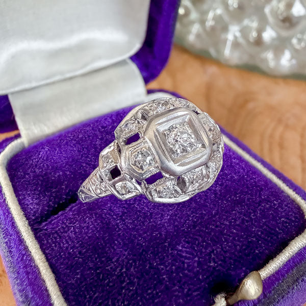 Art Deco Diamond Filigree Engagement Ring sold by Doyle and Doyle an antique and vintage jewelry boutique