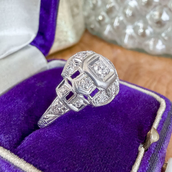 Art Deco Diamond Filigree Engagement Ring sold by Doyle and Doyle an antique and vintage jewelry boutique