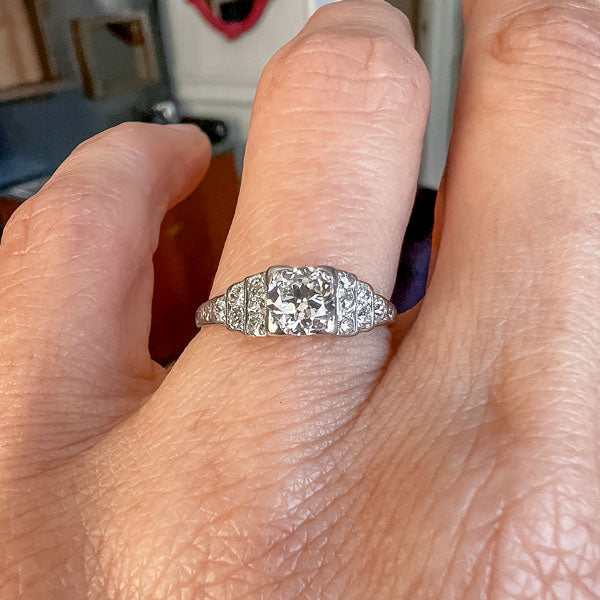 Art Deco Diamond Engagement Ring, Transition Round Brilliant cut diamond 0.50ct. sold by Doyle & Doyle an antique and vintage jewelry boutique