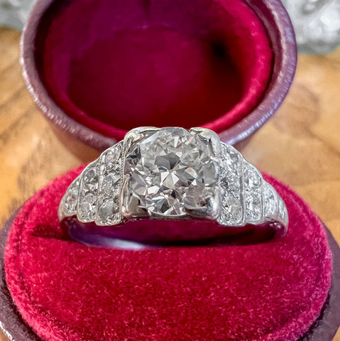 Art Deco Diamond Engagement Ring, Transition Round Brilliant cut diamond 0.50ct. sold by Doyle & Doyle an antique and vintage jewelry boutique
