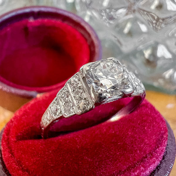 Art Deco Diamond Engagement Ring, Transition Round Brilliant cut diamond 0.50ct. sold by Doyle & Doyle an antique and vintage jewelry boutique