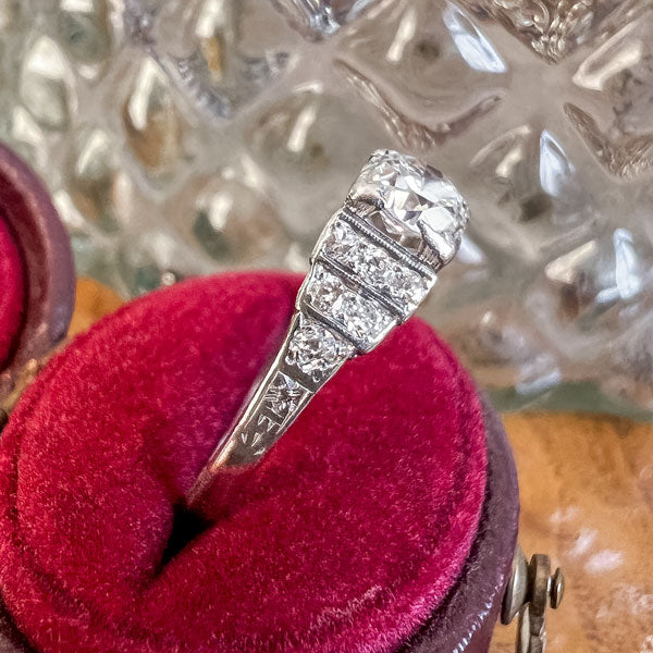Art Deco Diamond Engagement Ring, Transition Round Brilliant cut diamond 0.50ct. sold by Doyle & Doyle an antique and vintage jewelry boutique