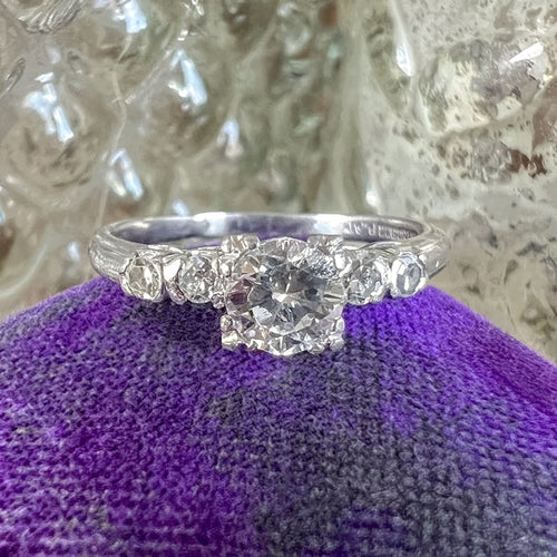 Vintage Diamond Engagement Ring, Round Brilliant Cut 0.41ct., sold by Doyle & Doyle an antique and vintage jewelry boutique