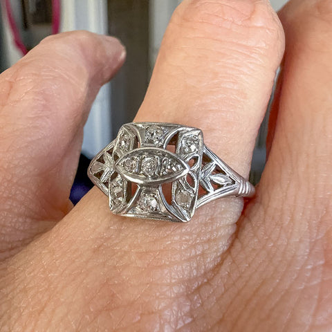 Art Deco Filigree Ring sold by Doyle and Doyle an antique and vintage jewelry boutique