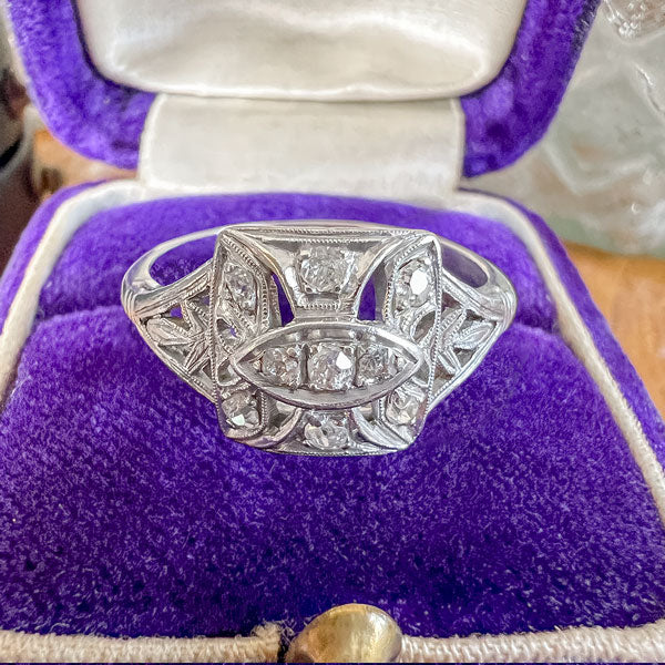 Art Deco Filigree Ring sold by Doyle and Doyle an antique and vintage jewelry boutique