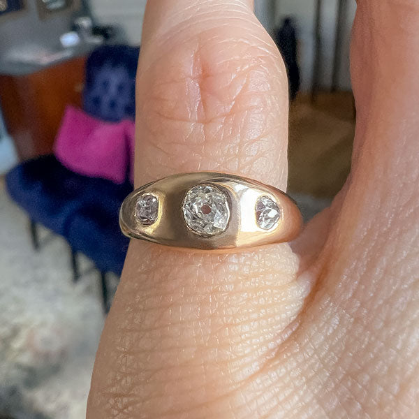 Victorian Flush Set Three Stone Diamond Ring, from Doyle & Doyle an antique and vintage jewelry boutique
