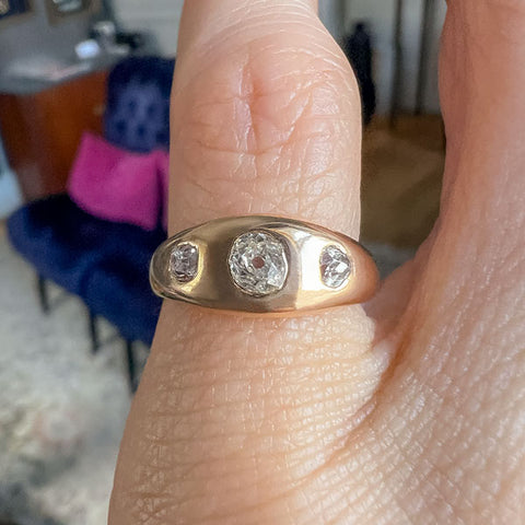 Victorian Flush Set Three Stone Diamond Ring, from Doyle & Doyle an antique and vintage jewelry boutique