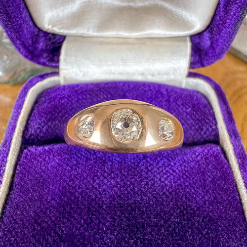 Victorian Flush Set Three Stone Diamond Ring, from Doyle & Doyle an antique and vintage jewelry boutique