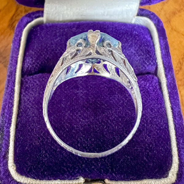 Vintage Filigree Aquamarine Ring sold by Doyle and Doyle an antique and vintage jewelry boutique