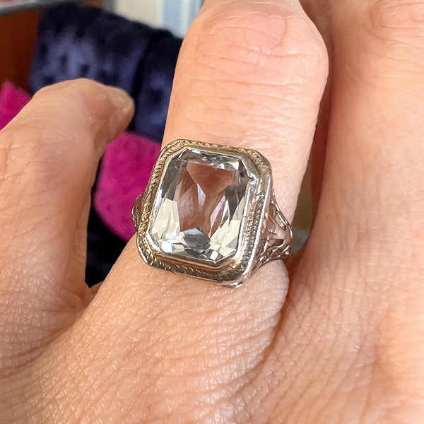 Vintage Filigree Aquamarine Ring sold by Doyle and Doyle an antique and vintage jewelry boutique