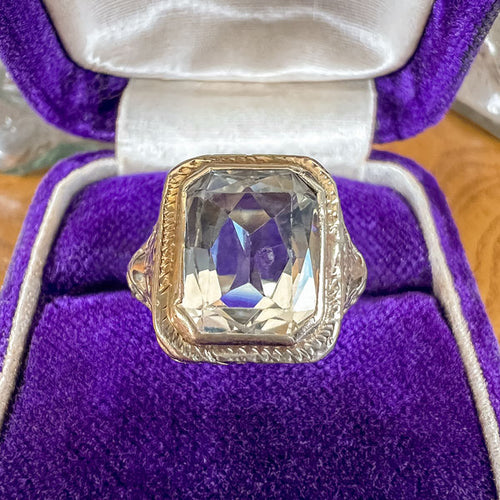 Vintage Filigree Aquamarine Ring sold by Doyle and Doyle an antique and vintage jewelry boutique