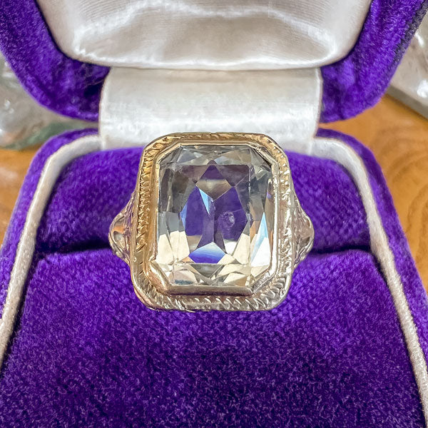 Vintage Filigree Aquamarine Ring sold by Doyle and Doyle an antique and vintage jewelry boutique