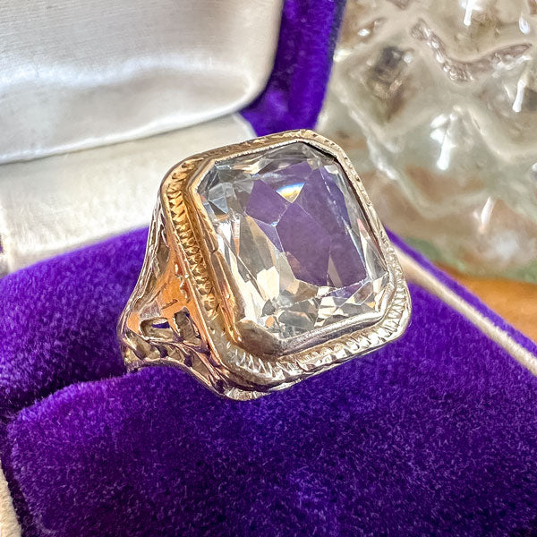 Vintage Filigree Aquamarine Ring sold by Doyle and Doyle an antique and vintage jewelry boutique
