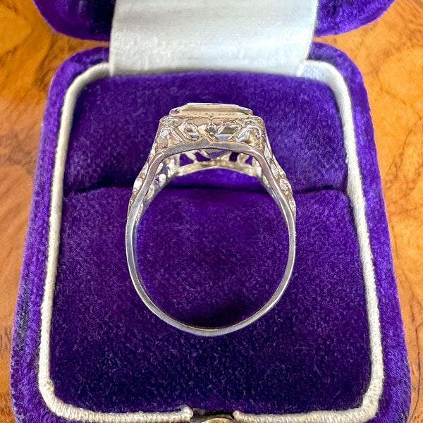 Vintage Filigree Aquamarine Ring sold by Doyle and Doyle an antique and vintage jewelry boutique