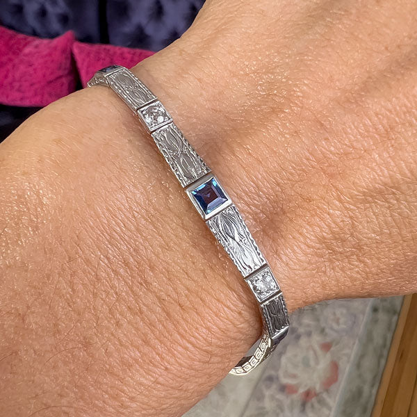Art Deco Sapphire & Diamond Bracelet with engraving, sold by Doyle & Doyle an antique and vintage jewelry boutique