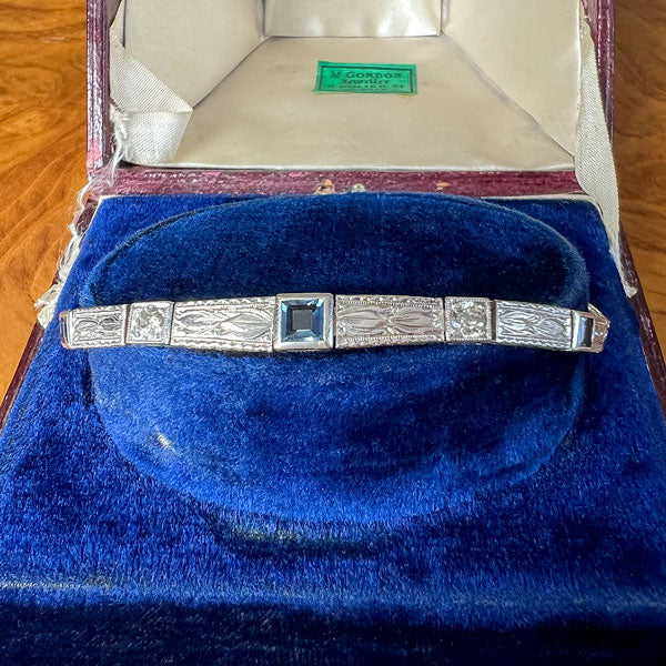 Art Deco Sapphire & Diamond Bracelet with engraving, sold by Doyle & Doyle an antique and vintage jewelry boutique