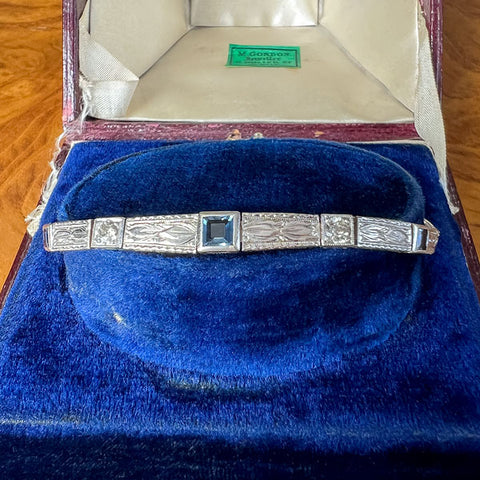 Art Deco Sapphire & Diamond Bracelet with engraving, sold by Doyle & Doyle an antique and vintage jewelry boutique