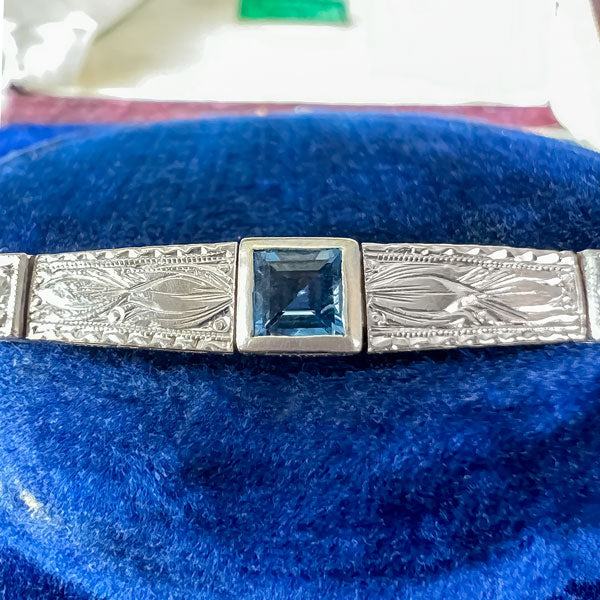 Art Deco Sapphire & Diamond Bracelet with engraving, sold by Doyle & Doyle an antique and vintage jewelry boutique