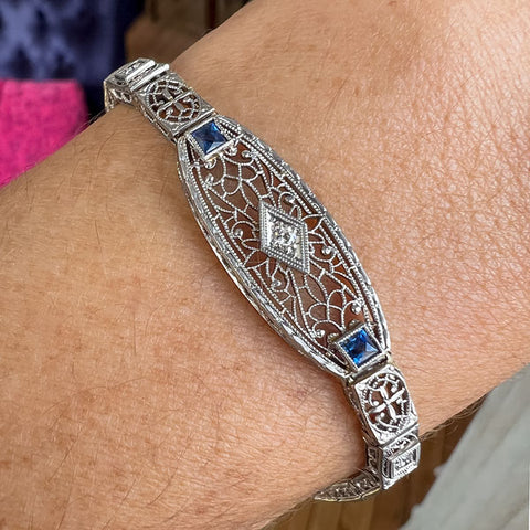 Art Deco Diamond & Sapphire Bracelet sold by Doyle and Doyle an antique and vintage jewelry boutique