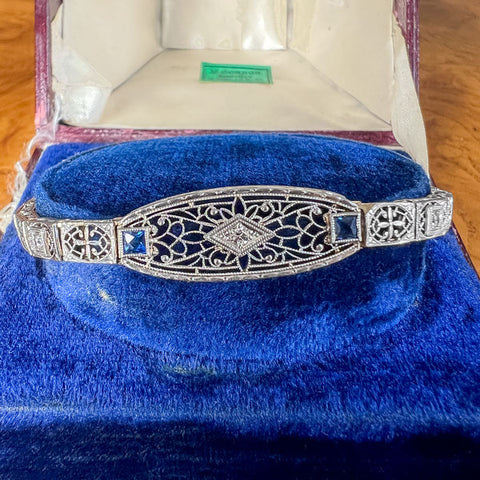 Art Deco Diamond & Sapphire Bracelet sold by Doyle and Doyle an antique and vintage jewelry boutique